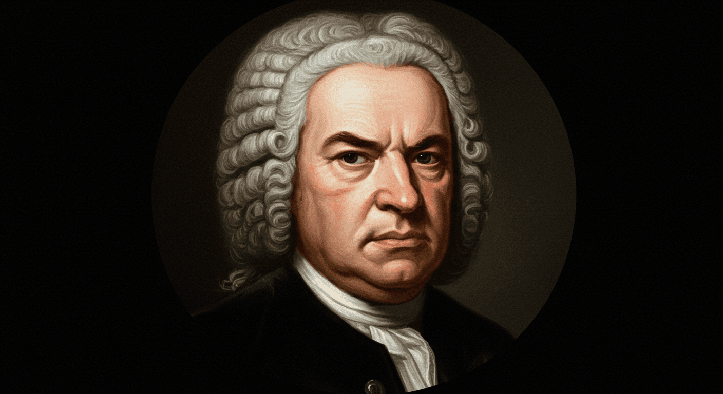 "Retrato de Johann Sebastian Bach, compositor clásico, en un círculo. Imagen clásica del músico. Ideal para contenido sobre música clásica, compositores y figuras históricas. Diseño accesible y optimizado para buscadores."