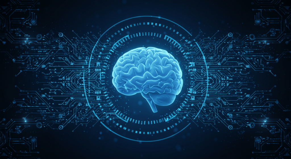 GPT-3 Explicado: De Dónde Viene y Qué Nos Espera en el Futuro 1 Ilustración digital de un cerebro humano estilizado dentro de un circuito electrónico. Concepto de inteligencia artificial y redes neuronales. Ideal para blogs y contenido sobre tecnología y neurociencia.