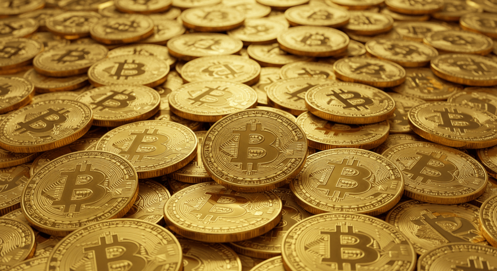 La Revolución de las Criptomonedas: ¿La Nueva Moneda Global? 4 Criptomonedas Bitcoin: Imagen de multitud de monedas Bitcoin doradas, representación de inversión y tecnología blockchain. Accesibilidad web y SEO para finanzas, economía y divisas digitales.