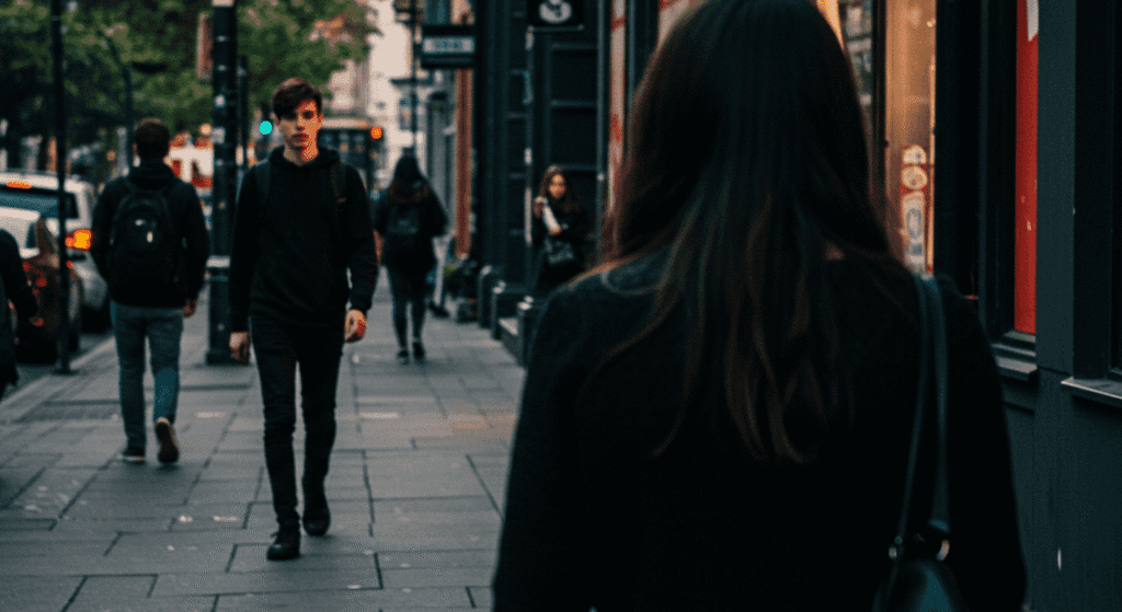 Personas caminando por una calle de la ciudad. Ritmo de vida urbano y movimiento constante. Paseo y observación en el entorno citadino.