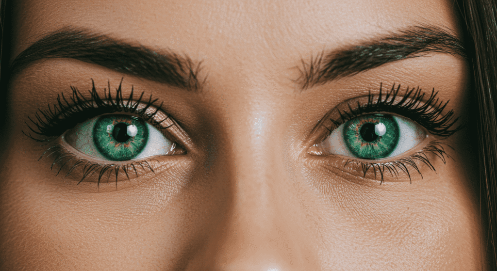 Primer plano de ojos verdes. Mirada intensa y cautivadora. Belleza y detalle en la expresión facial