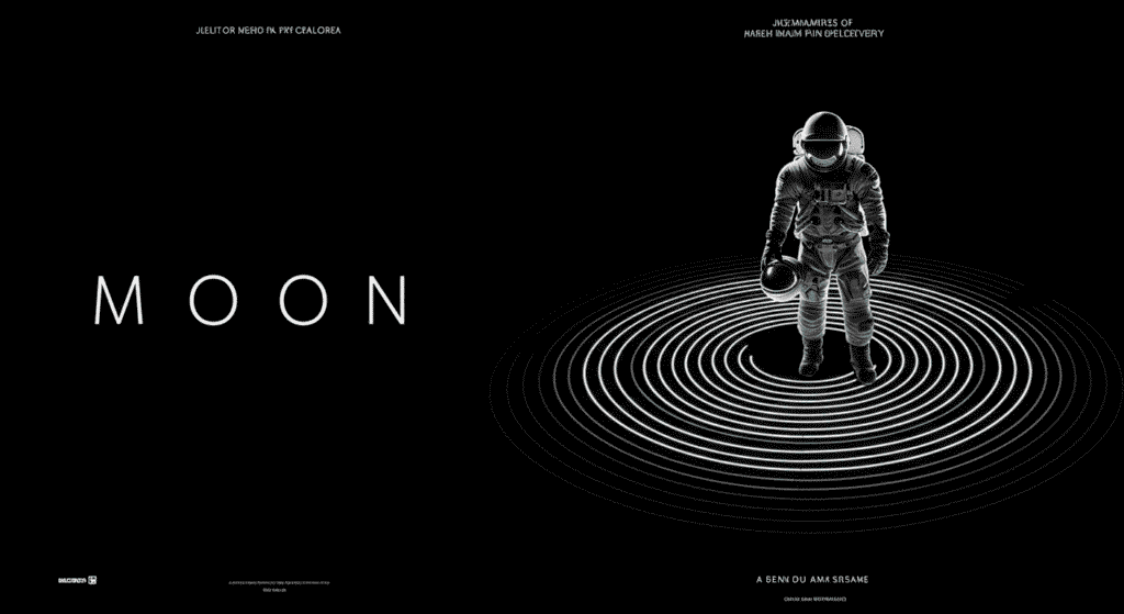 Las mejores películas inspiradas en la física teórica que debes ver 3 Póster de la película "Moon". Astronauta sobre círculos concéntricos. Ciencia ficción.