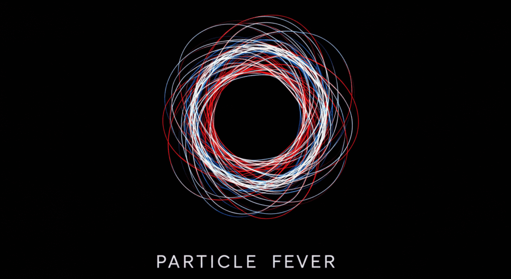 Las mejores películas inspiradas en la física teórica que debes ver 6 Póster de la película "Particle Fever". Círculo abstracto de colores sobre fondo negro. Documental de ciencia.
