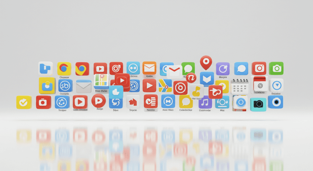Google: De un Proyecto Universitario al Líder de Internet 2 Servicios Google: Imagen con iconos de los principales servicios y aplicaciones de Google. Accesibilidad web y SEO para tecnología, internet y productividad.