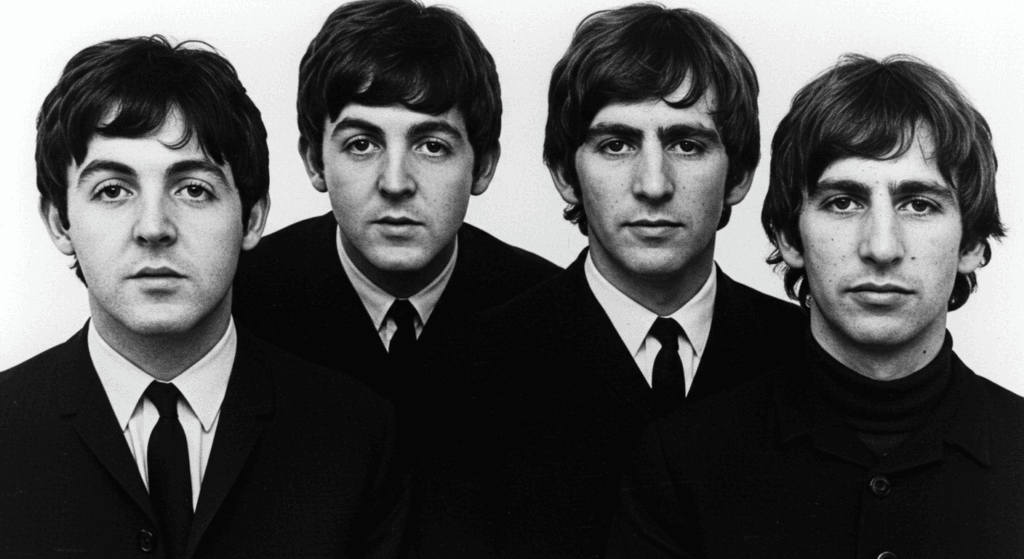 The Beatles: La banda que revolucionó la música para siempre 2 "Retrato en blanco y negro de Los Beatles, un icono musical que trasciende generaciones y fronteras. La música de Los Beatles ha sido una influencia en el desarrollo personal y social de millones de personas, inspirando la creatividad, fomentando la unión y promoviendo la expresión individual. Música, Beatles, legado musical, cultura y desarrollo social."