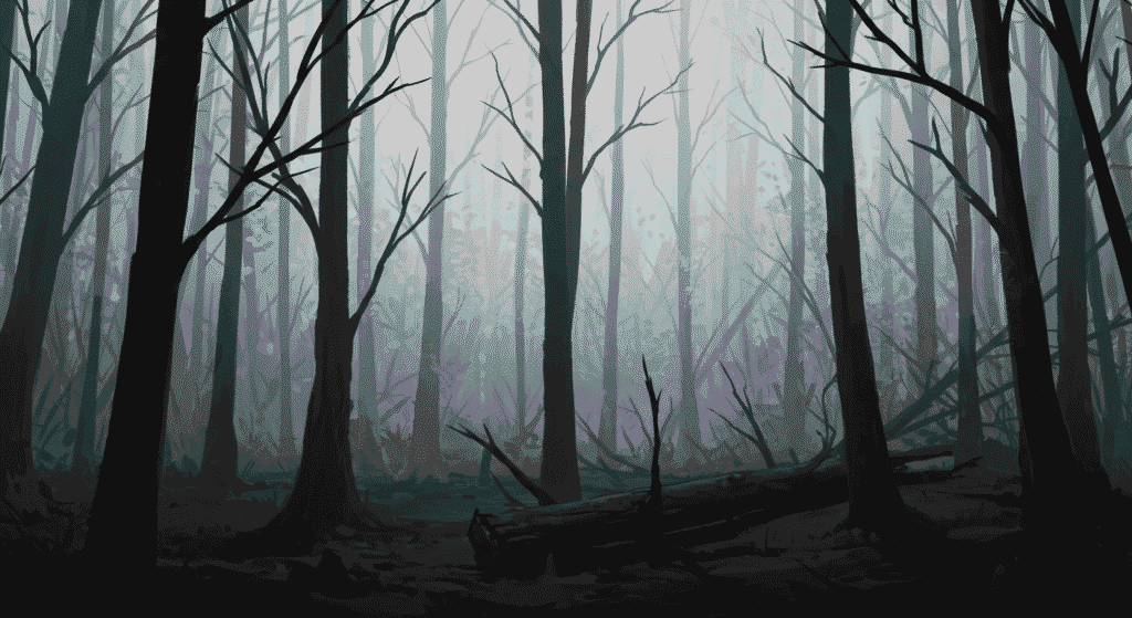 La Llorona: leyenda, origen y misterio detrás del fantasma más famoso 7 Bosque oscuro con árboles desnudos y niebla. Imagen de terror y misterio.