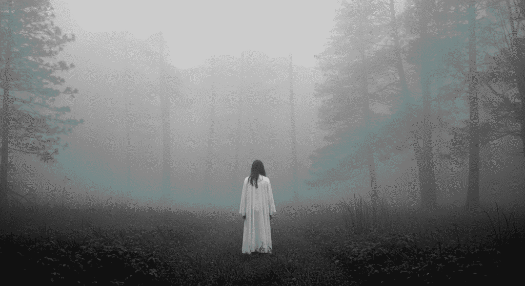 La Llorona: leyenda, origen y misterio detrás del fantasma más famoso 5 Figura fantasmal en bosque neblinoso. Imagen de soledad y misterio