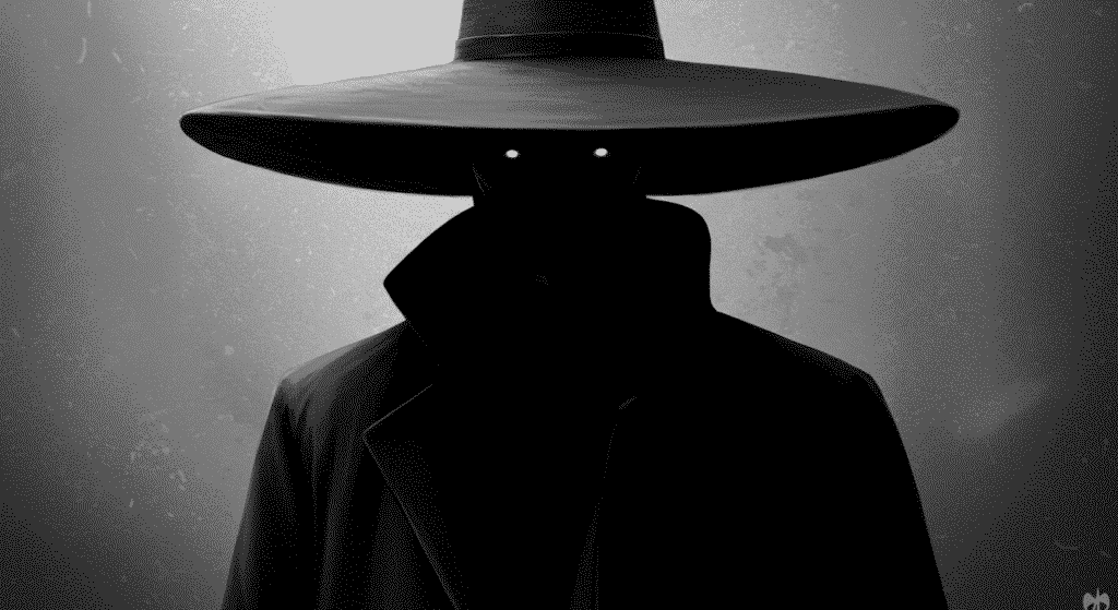 Figura sombría con ojos brillantes en oscuridad total. Imagen de terror psicológico para contenido de fantasmas y misterio.
