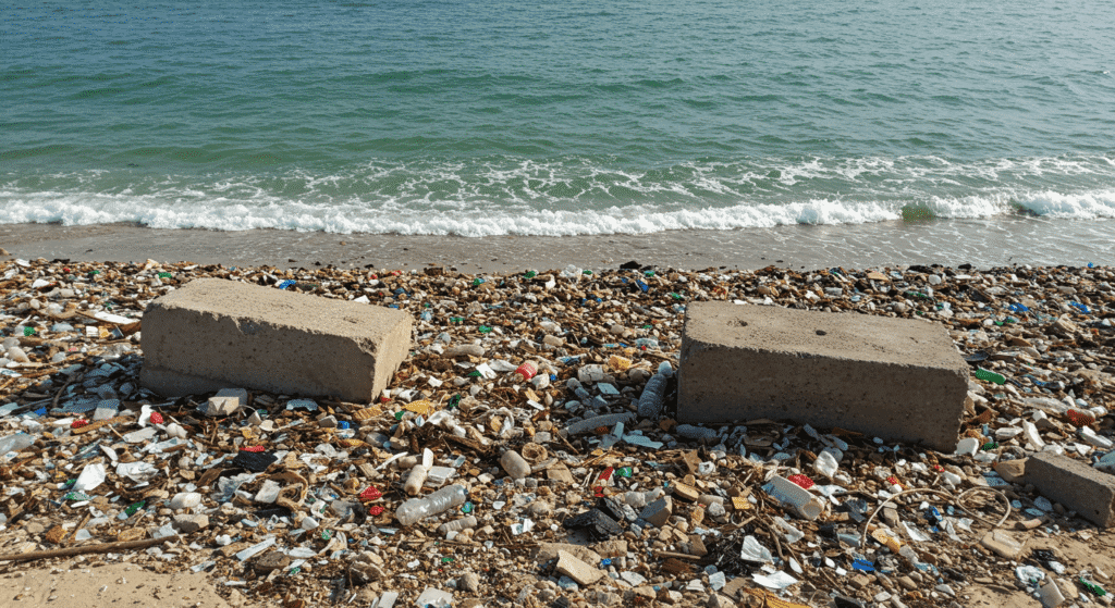 El impacto de la contaminación marina: cómo estamos destruyendo los océanos 5 Costa contaminada con residuos plásticos. Impacto de la contaminación plástica en el litoral marino