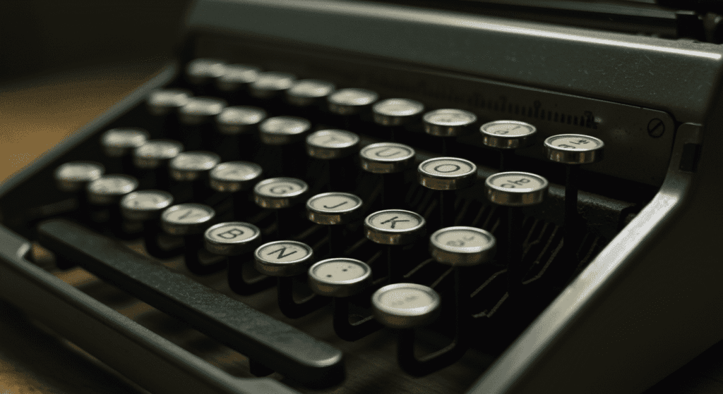 ¿Por qué los teclados no están en orden alfabético? La curiosa historia 7 Máquina escribir antigua teclas vintage nostalgia. Imagen de cerca de una máquina de escribir antigua. Ideal para contenido sobre escritura, nostalgia, vintage y tecnología antigua.