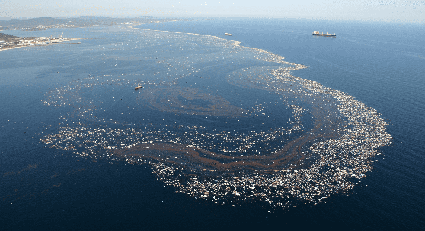 Océano contaminada con residuos plásticos. Impacto de la contaminación plástica en el litoral marino