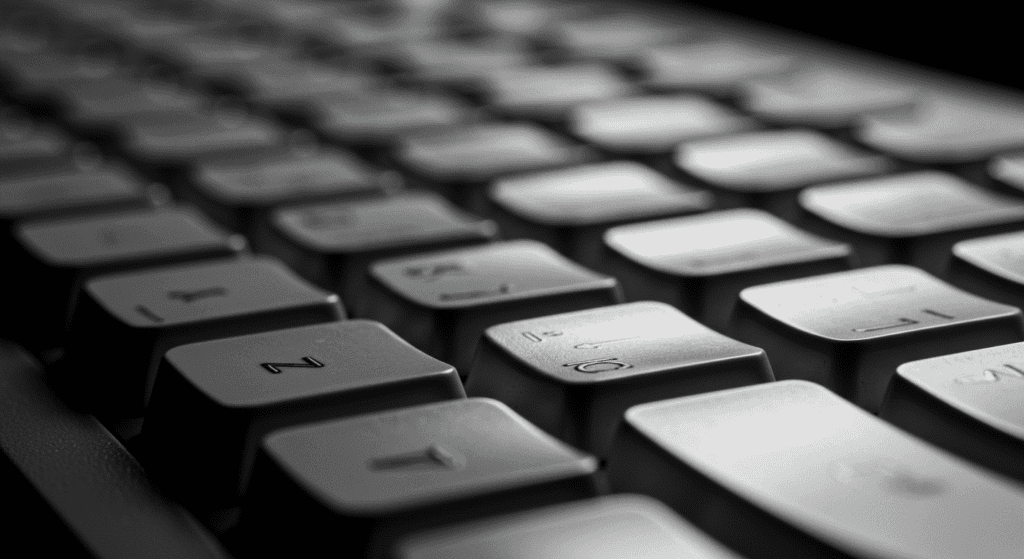 ¿Por qué los teclados no están en orden alfabético? La curiosa historia 6 Teclado ordenador teclas informatica blanco y negro. Imagen en blanco y negro de un teclado de ordenador. Ideal para contenido sobre tecnología, informática y productividad.