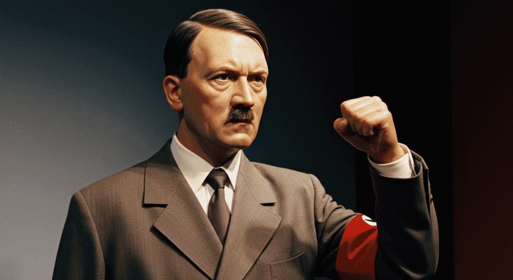 ¿Quién fue Adolf Hitler? Ascenso, dictadura y caída del líder nazi 7 Estatua de cera de Adolf Hitler en un museo. Figura de cera de Hitler con expresión seria. Imagen de la réplica de cera de Adolf Hitler.