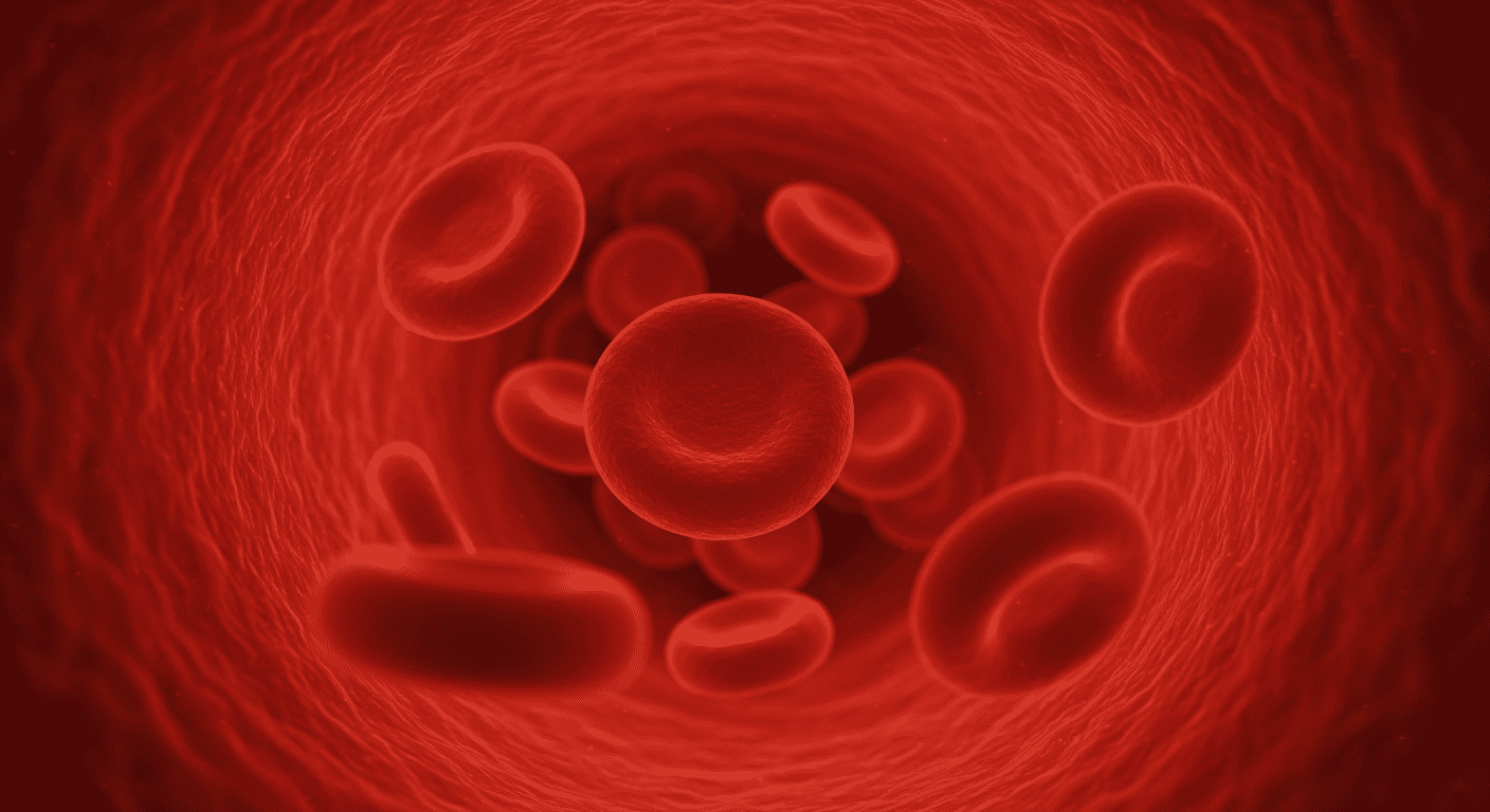 "Imagen microscópica de glóbulos rojos en torrente sanguíneo. Representación científica de células sanguíneas humanas. Ideal para medicina, biología y SEO."