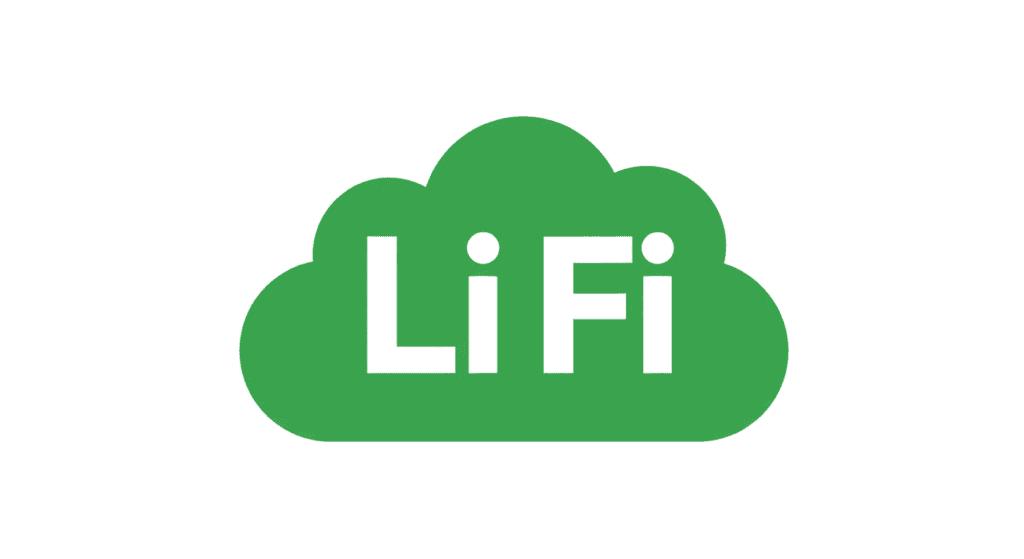 Logotipo LiFi: Texto "LiFi" blanco sobre fondo verde en forma de nube. Accesibilidad web y SEO para telecomunicaciones, conexión inalámbrica y tecnología.