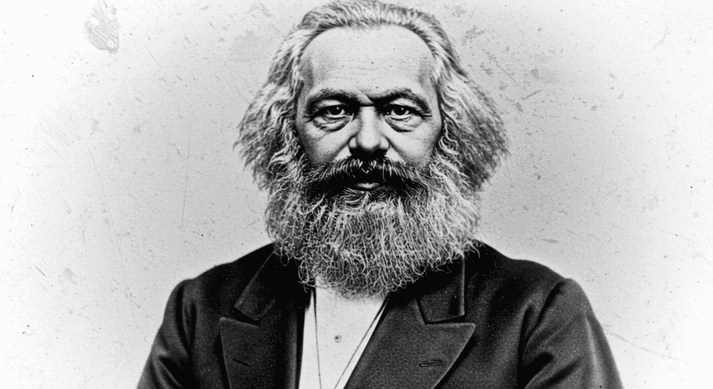 ¿Quién fue Karl Marx? Vida, ideas y legado del padre del marxismo 7 Retrato de Karl Marx en blanco y negro. Imagen de Karl Marx con fondo blanco. Ideal para contenido sobre filosofía, historia y economía política.