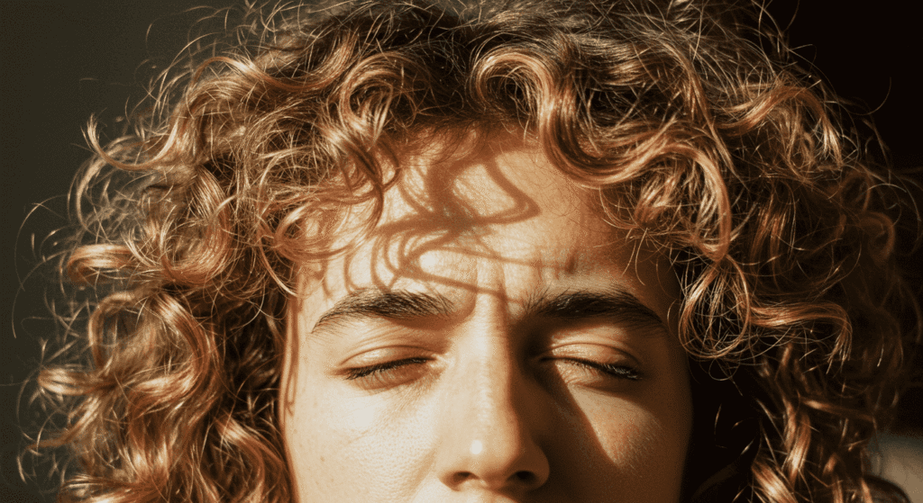 Efectos de la marihuana en la salud: beneficios y riesgos que debes conocer 5 "Retrato de persona con pelo rizado rubio y castaño. Expresión relajada. Primer plano de rostro."