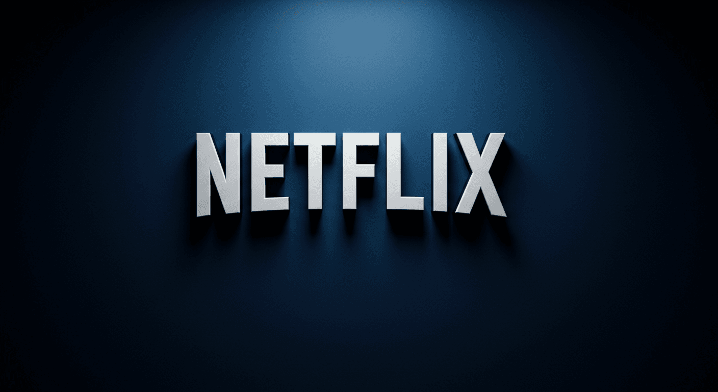 Logotipo Netflix: Texto "NETFLIX" en letras blancas con efecto 3D sobre fondo azul oscuro. Accesibilidad web y SEO para entretenimiento, streaming y series.