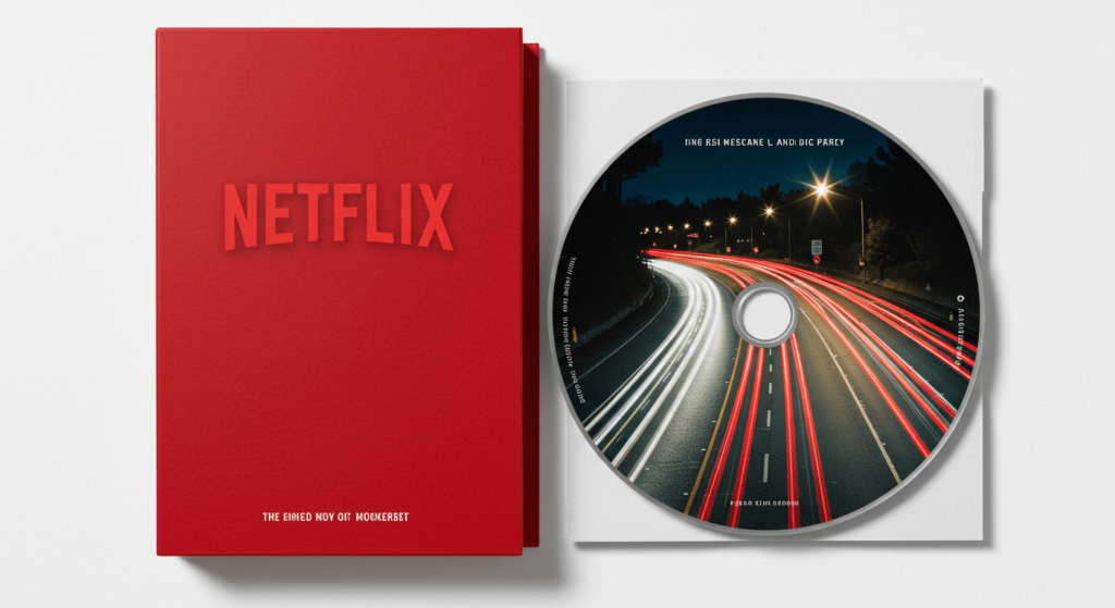El Origen de Netflix: Cómo Nació y Revolucionó el Streaming 1 DVD de Netflix: Portada roja con logo de Netflix y disco con imagen nocturna de carretera. Accesibilidad web y SEO para entretenimiento, películas y series.