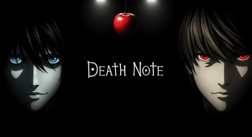 Los 5 mangas más famosos de la historia que todo fan debe conocer 3 Death Note anime Light L Lawliet serie. Imagen promocional de la serie de anime Death Note, con Light Yagami y L Lawliet. Ideal para artículos sobre anime, manga y cultura japonesa.
