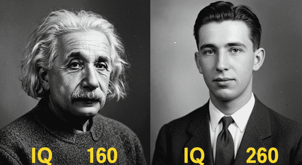 William James Sidis: el hombre más inteligente del mundo y su trágica historia 6 Comparación de IQ Einstein vs otro genio. Einstein IQ 160, joven desconocido IQ 260. Inteligencia superior comparación visual.