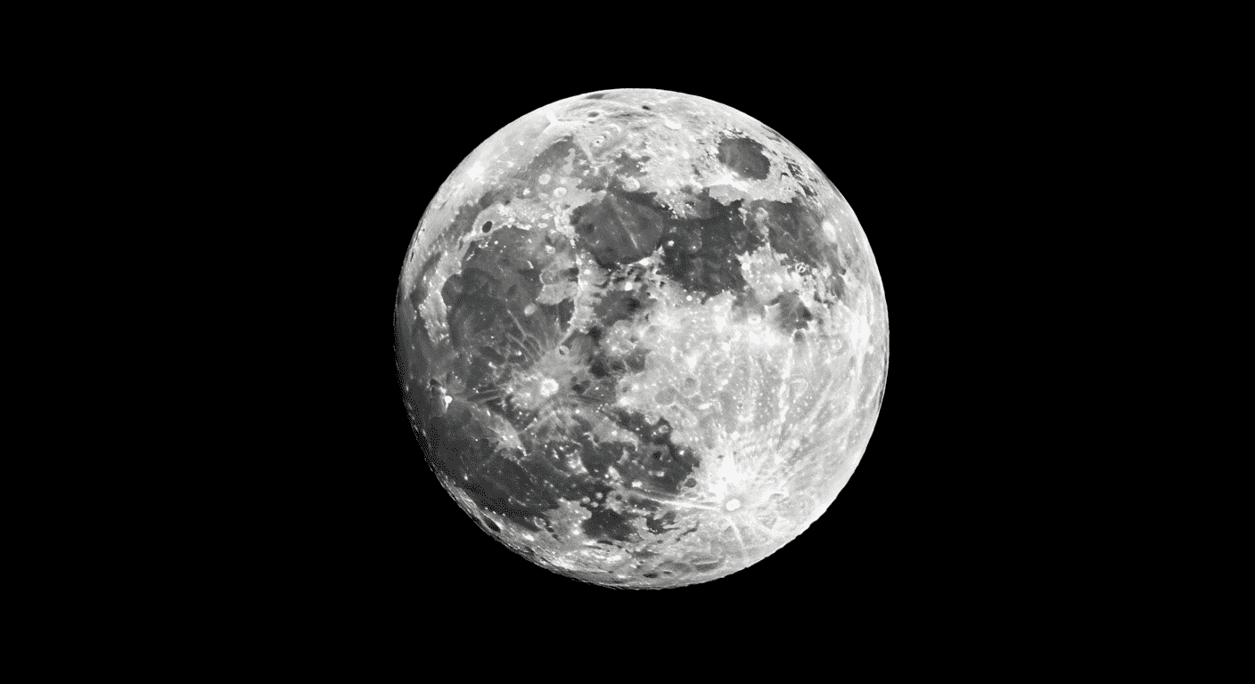 Luna llena plateada con cráteres visibles sobre fondo negro. Foto de la luna para astronomía y ciencia.