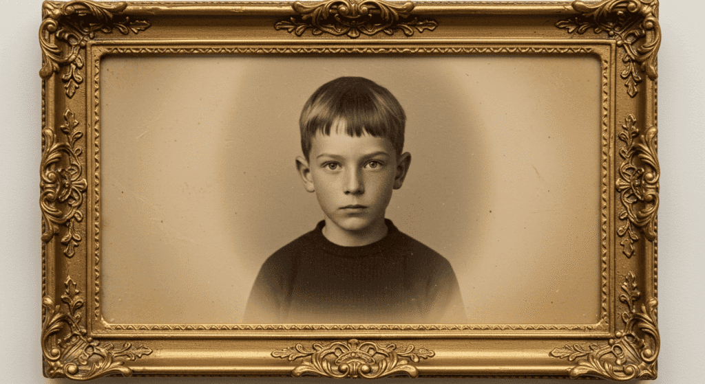 William James Sidis: el hombre más inteligente del mundo y su trágica historia 4 Retrato antiguo de niño en marco dorado. Fotografía vintage de un joven. Marco dorado fotografía histórica.