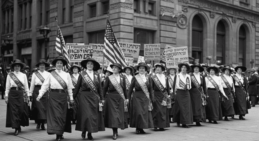 Cómo surgió el Día Internacional de las Mujeres: historia y significado 4 "Fotografía histórica de una marcha de mujeres. Activistas en Nueva York en el siglo XX protestando por sus derechos. Movimiento feminista, sufragio femenino e igualdad de género."