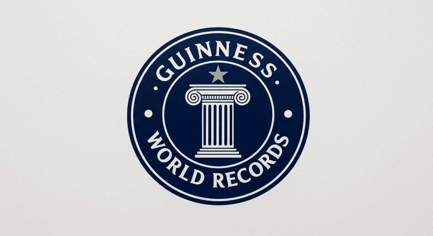 Logotipo de Guinness World Records. Diseño circular azul con texto "Guinness" y "World Records". En el centro, una estrella dorada sobre una columna blanca. Logo oficial de los récords mundiales.