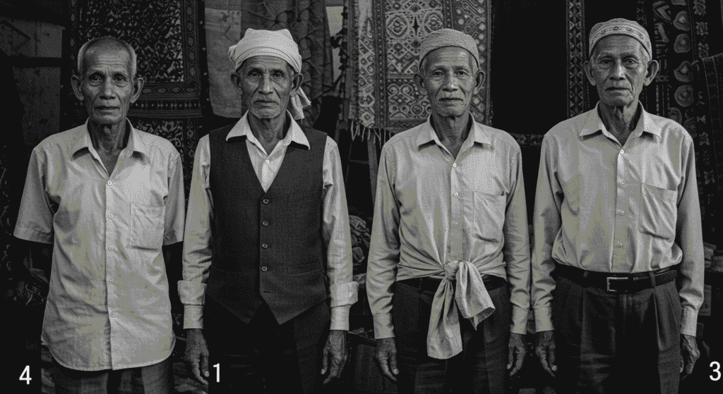 El crimen de Gádor: la escalofriante historia del verdadero hombre del saco 2 Fotografía en blanco y negro de cuatro ancianos frente a una tienda de telas. Imagen de hombres mayores con rostros arrugados mostrando vestimenta tradicional. Ideal para contenido sobre cultura y tradiciones.