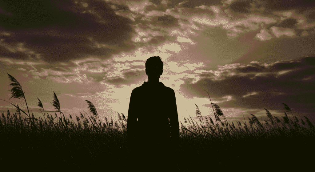 El crimen de Gádor: la escalofriante historia del verdadero hombre del saco 3 Silueta de persona en campo de hierba alta con cielo nublado en tono sepia. Fotografía de soledad y contemplación en la naturaleza. Ideal para contenido de paisajes y reflexión