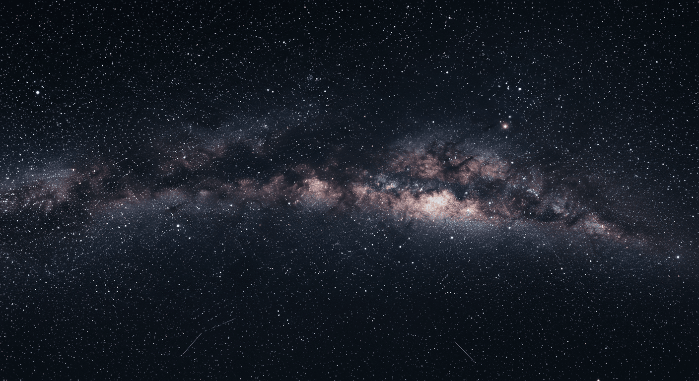 Vista panorámica de la Vía Láctea en el cielo nocturno lleno de estrellas. Imagen de la galaxia con banda luminosa y colores cósmicos. Astronomía y astrofotografía. Exploración del universo.