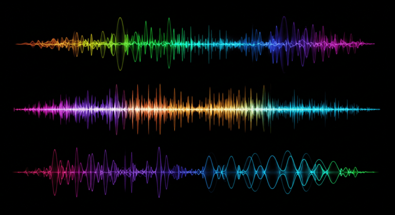Ondas de sonido de colores. Imagen abstracta sobre acústica, música y ciencia. Accesibilidad web.