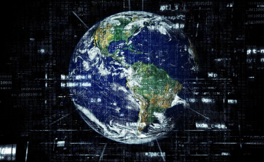 El acceso a internet como Derecho Humano 6 Representación digital de la Tierra rodeada de código informático.