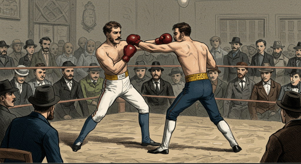 El Arte del Boxeo: Historia, Evolución y Maestría en el Ring 5 Ilustración antigua de un combate de boxeo del siglo XIX. Boxeo histórico y arte de época.