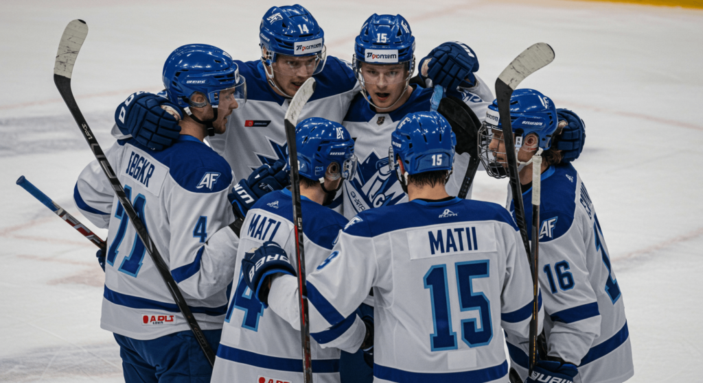 Todo sobre el patinaje: historia, estilos y tips para mejorar 2 Equipo de hockey sobre hielo celebrando victoria en la pista. Jugadores de hockey, deporte de invierno, competición, trabajo en equipo y espíritu deportivo. Imagen accesible