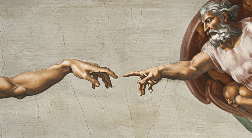Miguel Ángel Buonarroti: el hombre que definió el arte y la escultura clásica 6 Detalle de "La creación de Adán" de Miguel Ángel en la Capilla Sixtina: las manos de Dios y Adán a punto de tocarse. Imagen para artículos sobre arte renacentista, el Vaticano, o simbolismo religioso.