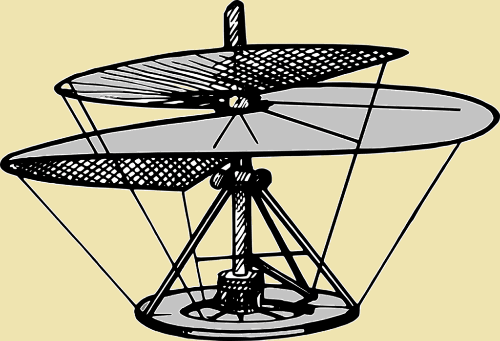 Inventos de Leonardo da Vinci: Parte 1 2 Dibujo del tornillo aéreo de Leonardo da Vinci. Concepto de helicóptero histórico.