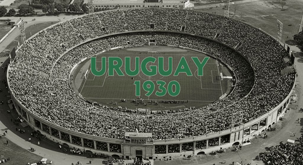 Copa Mundial: curiosidades y datos que pocos conocen 6 Fotografía aérea antigua del estadio en Uruguay 1930. Historia del fútbol, estadio lleno