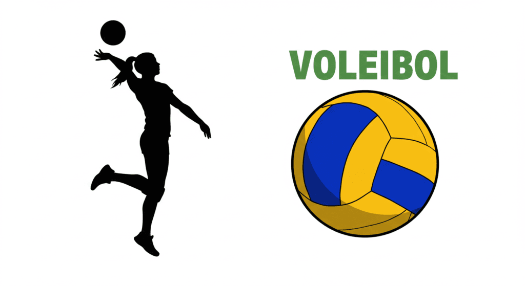 ¿Qué es el Voleibol? Reglas, Técnicas y Curiosidades 3 Imagen con silueta de jugadora de voleibol, balón y la palabra "Voleibol" en verde. Gráfico para promover el deporte del voleibol.