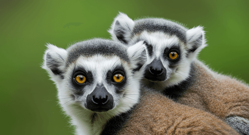 Animales que se drogan: la sorprendente búsqueda del placer en la naturaleza 6 Dos lémures juntos. Fotografía de lémur de cola anillada mirando a la cámara junto a otro lémur en segundo plano. Imagen de primates