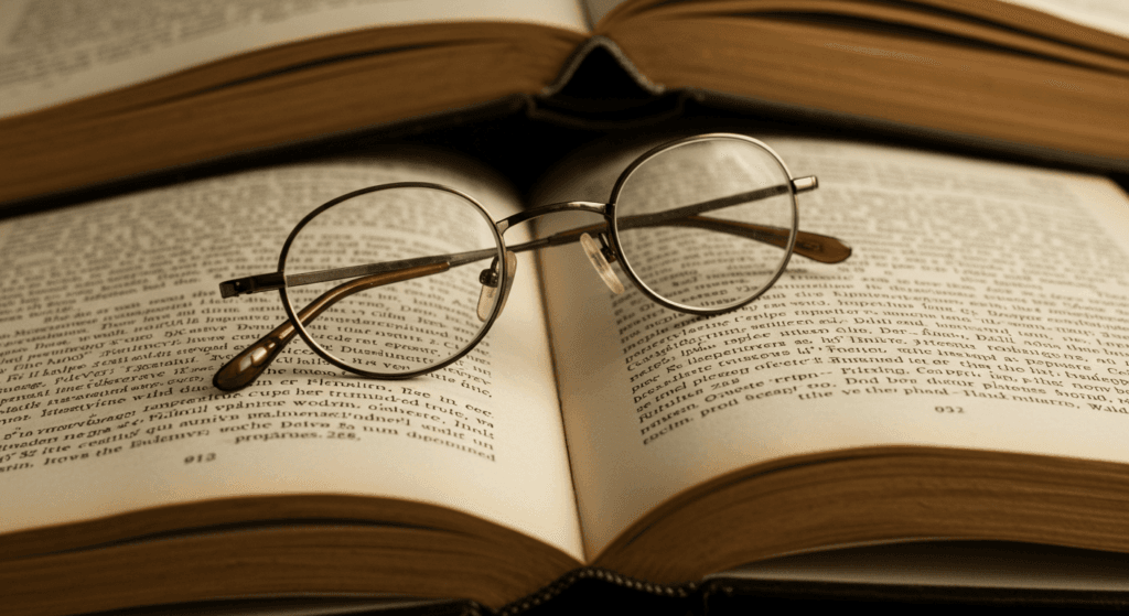 Hechos históricos que cambiaron la literatura para siempre 2 Imagen de libros antiguos abiertos con unas gafas redondas encima. Ideal para contenido sobre lectura, literatura, educación o el amor por los libros.