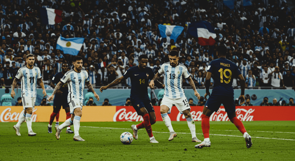 Copa Mundial: curiosidades y datos que pocos conocen 7 "Partido de fútbol: jugadores de Francia y Argentina en acción. Campeonato mundial, deporte, competencia internacional.