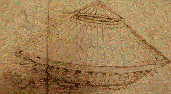 Inventos de Leonardo da Vinci: Parte 1 5 Dibujo del tanque blindado de Leonardo da Vinci con detalles del diseño. Icono de la innovación militar histórica.