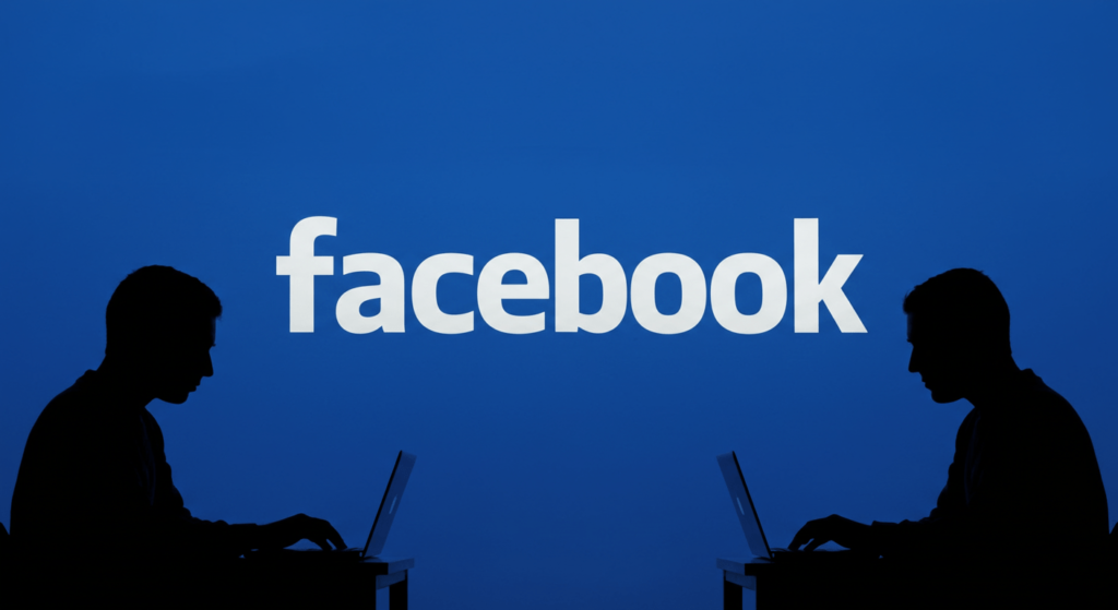 Como nació: Facebook, el rey de las redes sociales 4 Personas usando Facebook en laptops. Logo de Facebook en fondo azul. Conecta con amigos en Facebook