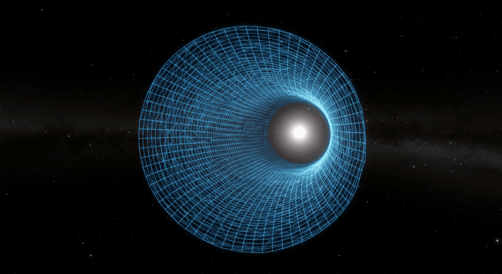 ¿6x1?: Fenómenos del Universo 5 Visualización de un agujero de gusano como una distorsión del espacio-tiempo. Ilustración conceptual de viajes interdimensionales y astrofísica. Accesible para personas con discapacidad visual.