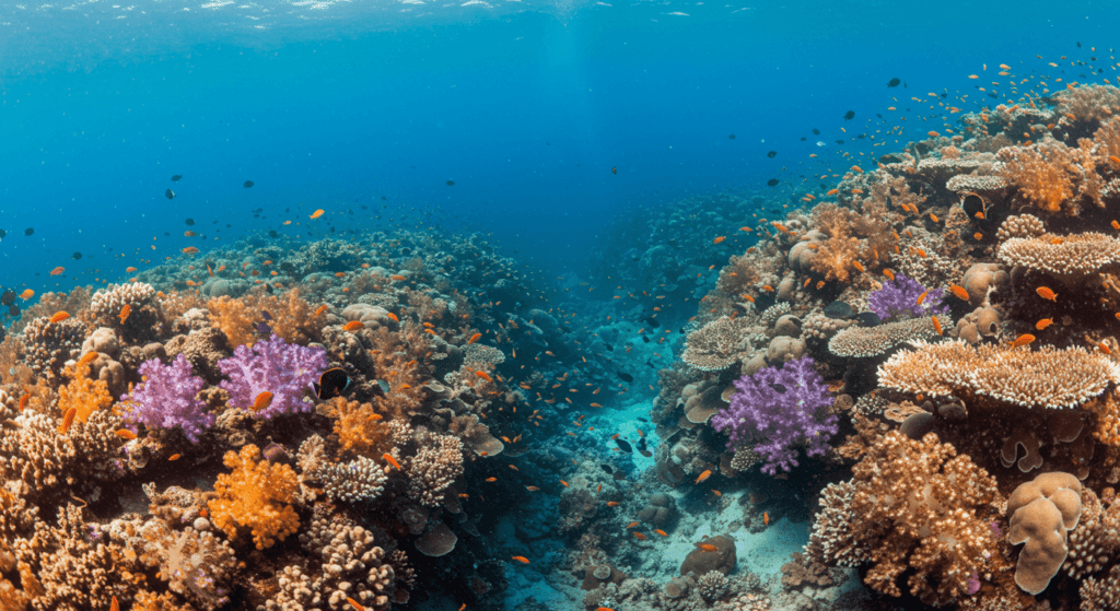 5 animales sin cerebro y sus impresionantes adaptaciones a la vida 7 Arrecife de coral colorido con peces nadando. Imagen de vida marina y ecosistema acuático. Fotografía accesible para personas con discapacidad visual. Arrecife de Coral Océano Vida Marina Naturaleza.