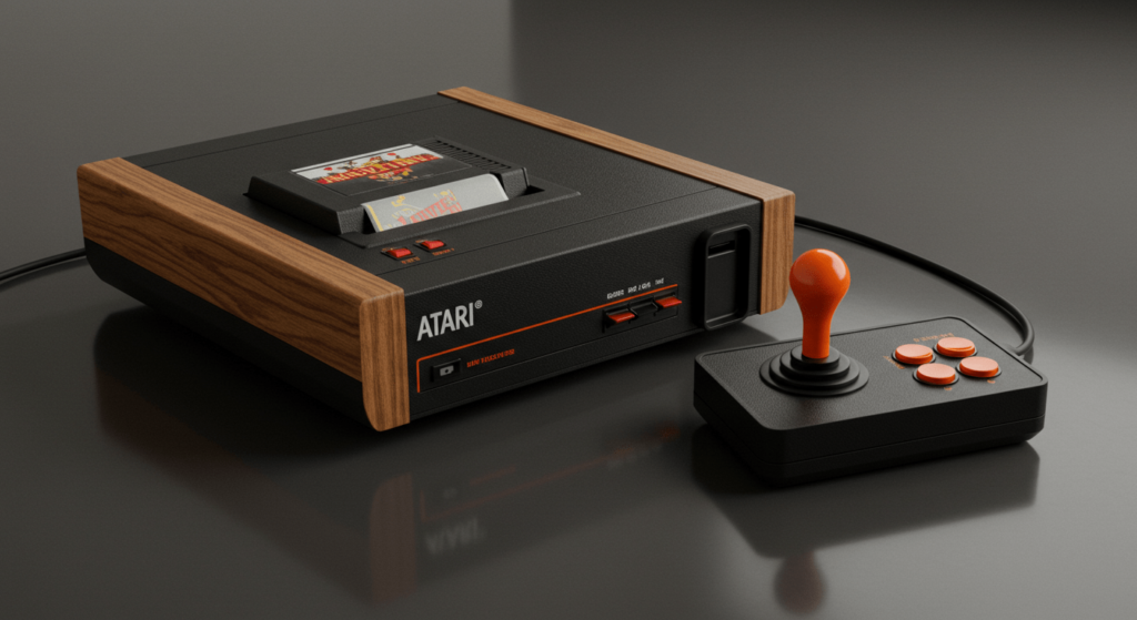 ¿6x1?: ¿Un feto siente dolor? 7 "Consola Atari antigua con joystick sobre fondo degradado. Clásica imagen de consola de videojuegos retro, símbolo de la cultura de los videojuegos de los 80. Evocación a la nostalgia de una época dorada del entretenimiento interactivo."