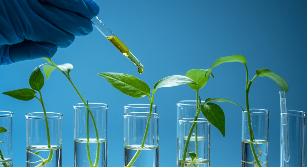 ¿Qué pasará si nos quedamos sin agua potable? Un escenario alarmante 7 Investigación con plantas en laboratorio: mano goteando líquido en hoja dentro de tubo de ensayo. Ciencia y biotecnología: manipulación de plantas en ambiente controlado. Experimentos con botánica. Laboratorio de biología vegetal.