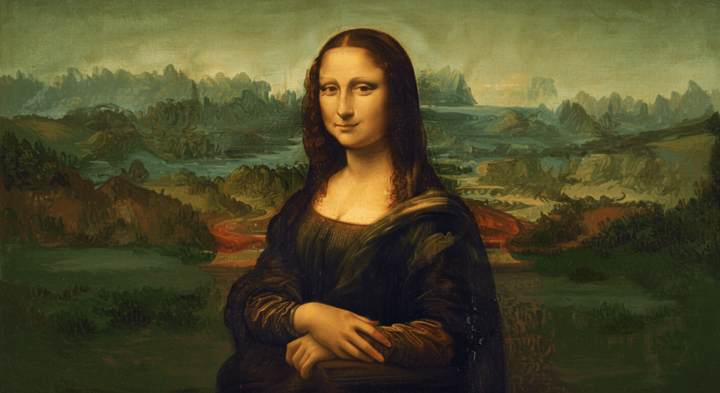 ¿Por qué la Mona Lisa es tan famosa? El misterio detrás de La Gioconda 2 Imagen completa de la Mona Lisa, obra maestra de Leonardo da Vinci. Retrato renacentista con paisaje de fondo. Accesible para personas con discapacidad visual.